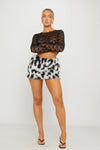 Black/White Leopard Print Faux Fur Bodycon Mini Skirt