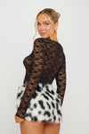 Black/White Leopard Print Faux Fur Bodycon Mini Skirt