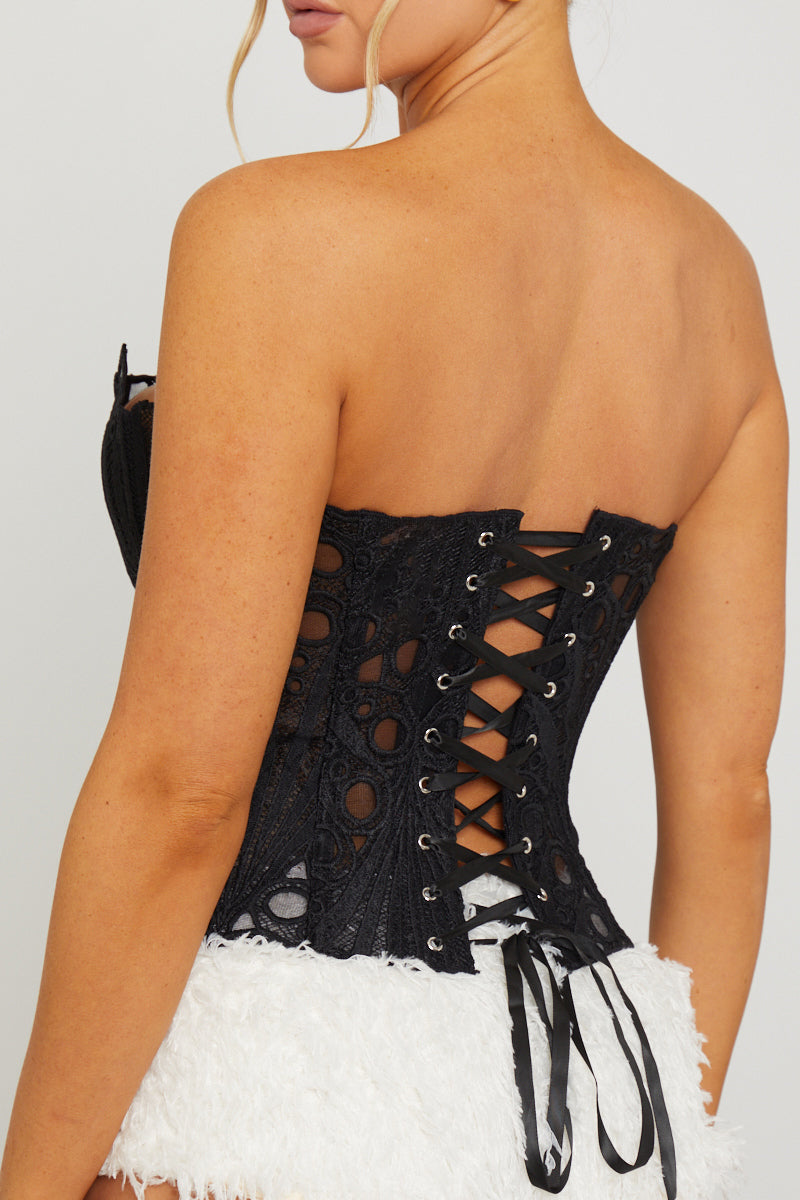 Black Sheer Structured Strapless Corset Top
