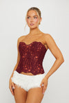 Wine Sheer Structured Strapless Corset Top
