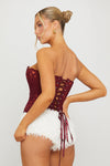 Wine Sheer Structured Strapless Corset Top