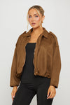 Dark Brown Suede Oversized Bomber Jacket