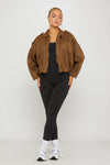 Dark Brown Suede Oversized Bomber Jacket