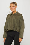 Khaki Suede Oversized Bomber Jacket