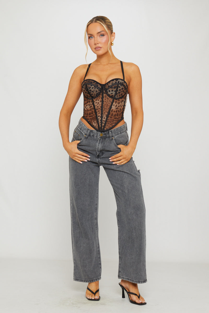 Leopard Print Bustier Structured Dipped Corset Top
