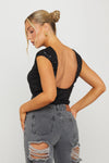 Black Sequin Detail Cap Sleeve Backless Crop Top