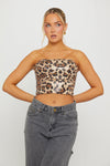 Leopard Print Sequin Detail Bandeau Crop Top