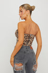 Leopard Print Sequin Detail Bandeau Crop Top