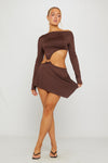 Brown One Shoulder Asymmetric Cut Out Mini Dress