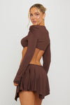 Brown One Shoulder Asymmetric Cut Out Mini Dress