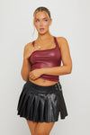 Black Faux Leather Buckle Detail Pleated Mini Skirt