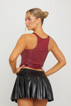 Black Faux Leather Buckle Detail Pleated Mini Skirt