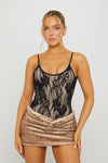 Black Lace Scoop Neck Strappy Bodysuit
