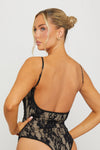 Black Lace Scoop Neck Strappy Bodysuit