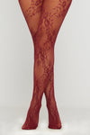 Burgundy Floral Fishnet Tights