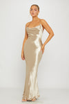 Gold Satin Cowl Neck Slip Maxi Dress