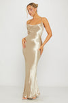 Gold Satin Cowl Neck Slip Maxi Dress