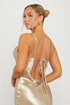Gold Satin Cowl Neck Slip Maxi Dress