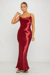 Wine Satin Cowl Neck Slip Maxi Dress