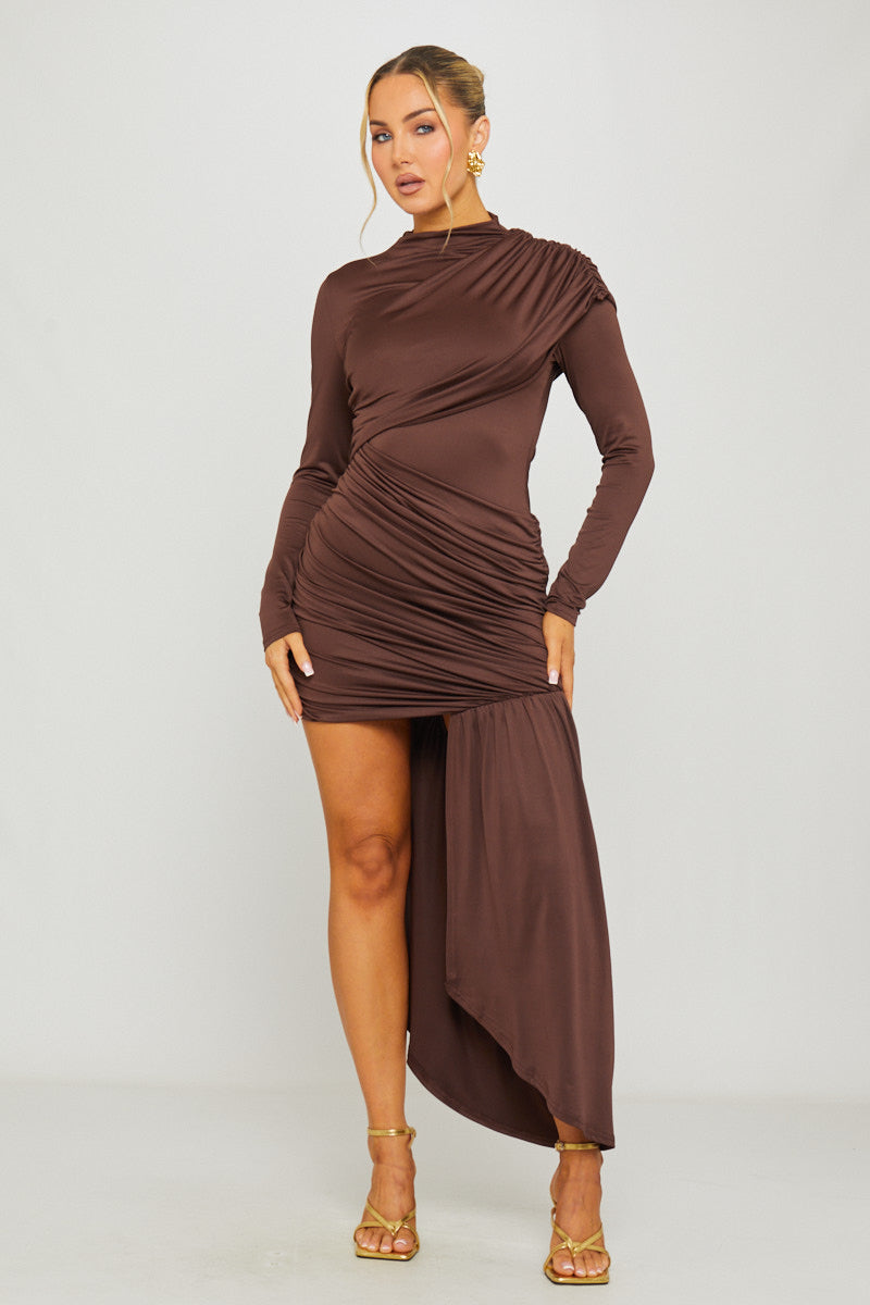 Brown Ruched Dresses Brown Ruched Dresses
