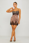 Leopard Print Lace Detail Strappy Mini Dress