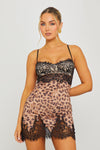 Leopard Print Lace Detail Strappy Mini Dress