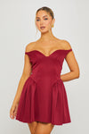 Wine Off Shoulder Drop Waist Mini Dress