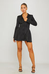 Black Button Front Long Sleeve Pleated Blazer Dress