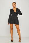 Black Button Front Long Sleeve Pleated Blazer Dress