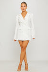 White Double Breasted Button Front Blazer Dress