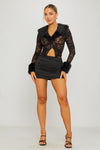 Black Faux Fur Trim Lace Cardigan & Mini Skirt Co-Ord