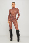 Leopard Print Sheer High Neck Bodysuit & Leggings Co-Ord