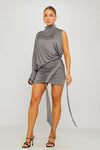 Grey Draped One Shoulder Top & Mini Skirt Co-Ord