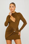 Khaki Cut Out Asymmetric Plunge Mini Dress