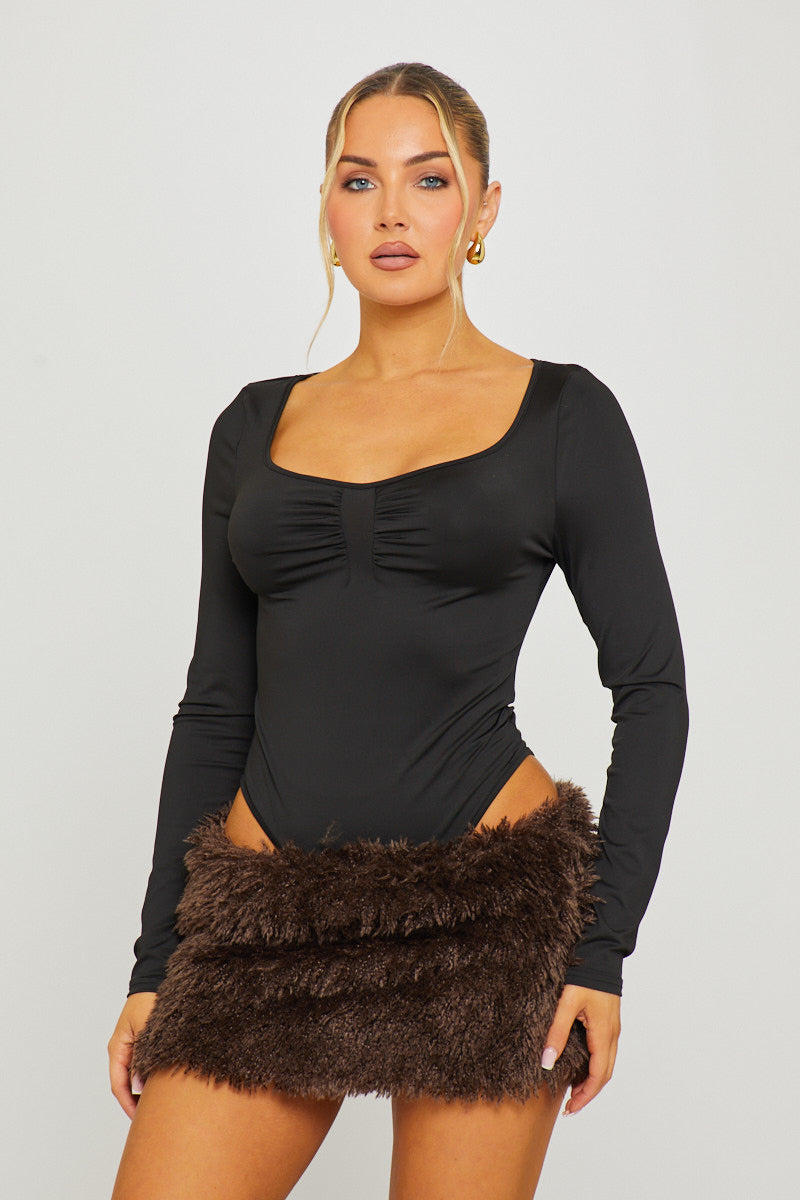 Brown Faux Fur Low Rise Mini Skirt