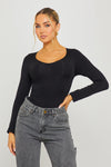Black Seamless Sculpting Long Sleeve Bodysuit