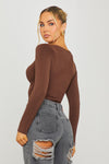 Brown Seamless Sculpting Long Sleeve Bodysuit