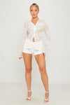 White Sheer Lace Button Top & Shorts Co-Ord