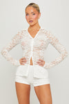 White Sheer Lace Button Top & Shorts Co-Ord
