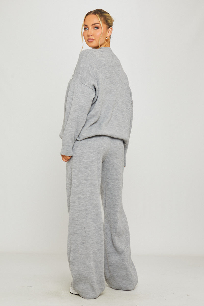 Light Grey Knit Oversized Swirl Detail Sweater & Joggers Co-Ord