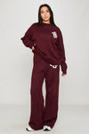Wine Knit Oversized Swirl Detail Sweater & Joggers Co-Ord