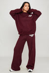 Wine Knit Oversized Swirl Detail Sweater & Joggers Co-Ord