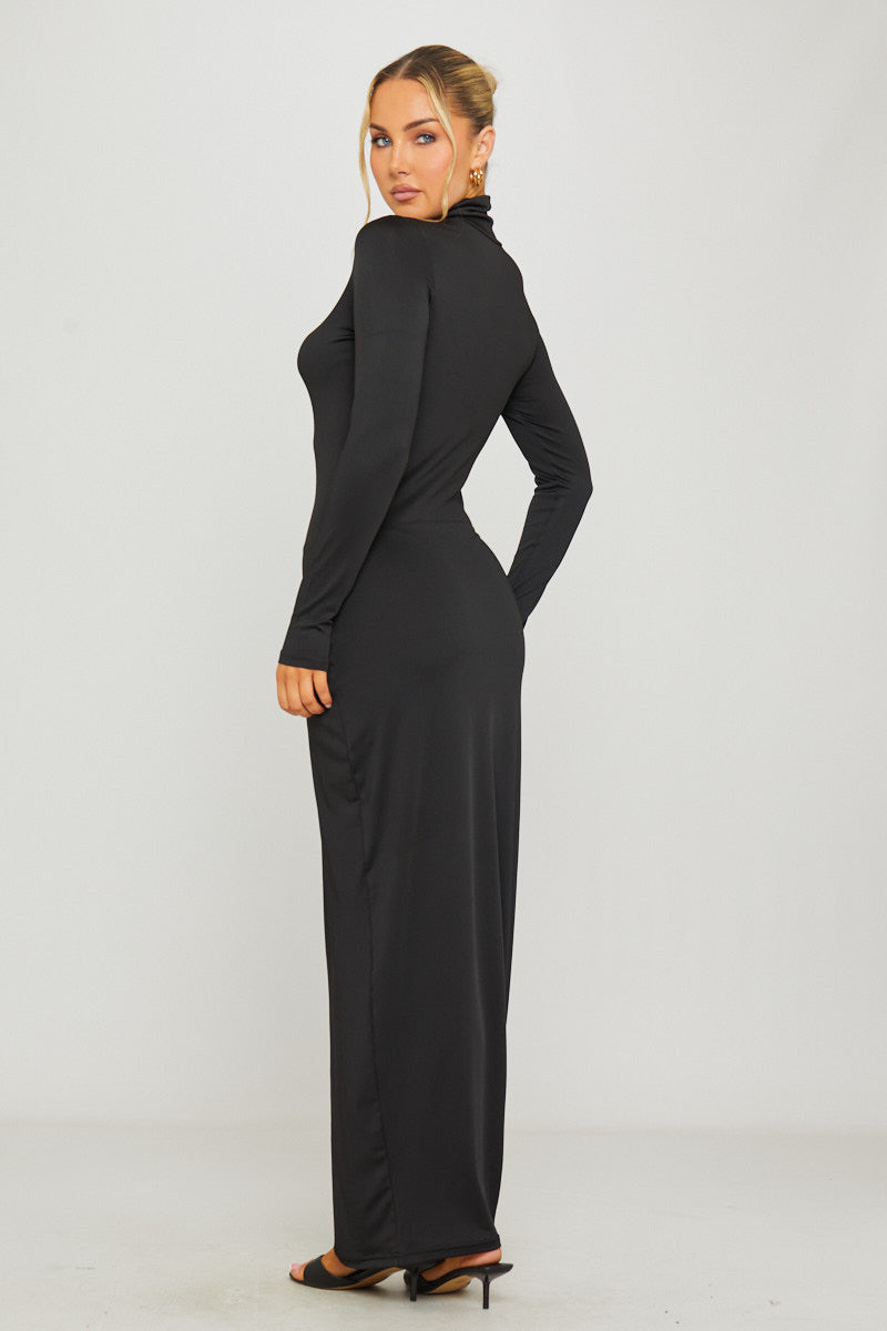 Black Turtleneck Long Sleeve Bodycon Maxi Dress