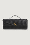 Black Woven Faux Leather Top Handle Clutch Bag 