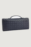 Black Woven Faux Leather Top Handle Clutch Bag 