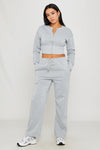 Light Grey Cinched Waist Zip Jacket & Joggers Set