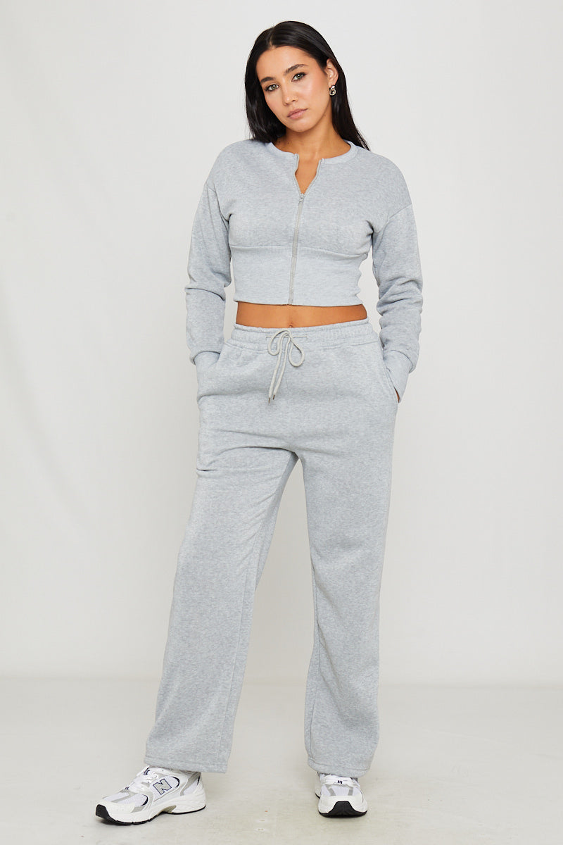 Light Grey Cinched Waist Zip Jacket & Joggers Set