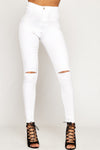 White High Waisted Ripped Knee Skinny Jeans