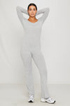 Light Grey Rib Knit Square Neck Long Sleeve Jumpsuit