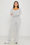 Light Grey Rib Knit Square Neck Long Sleeve Jumpsuit